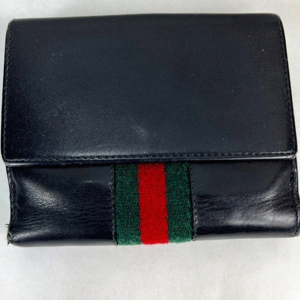 Gucci ®️ Ladies' Sherry Line Trifold Leather Wallet Pre-owned - Picture 10 of 13